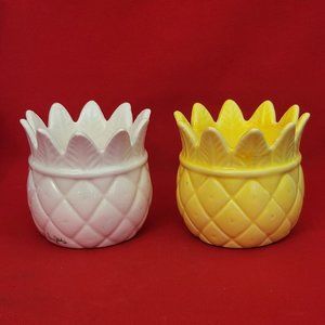 Harry Slatkin 2012 Ceramic Figural Pineapple Candle Holder Yellow Repaired